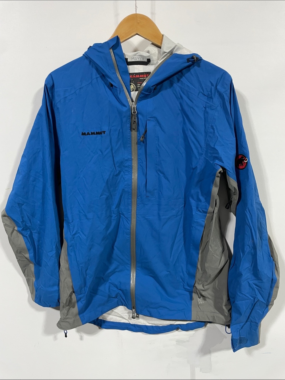 Mammut Bright Blue with Gray Panel Men's Waterproof Hooded Jacket
